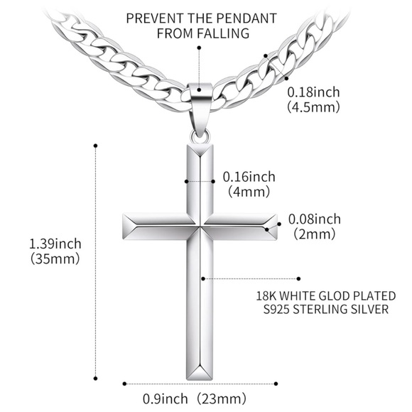 925 Sterling Silver Cross Chain Necklace - Picture 4 of 6